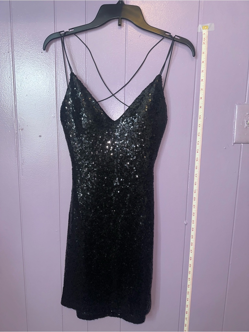 B Darlin Black Sequin Mini Dress with Crisscross Straps